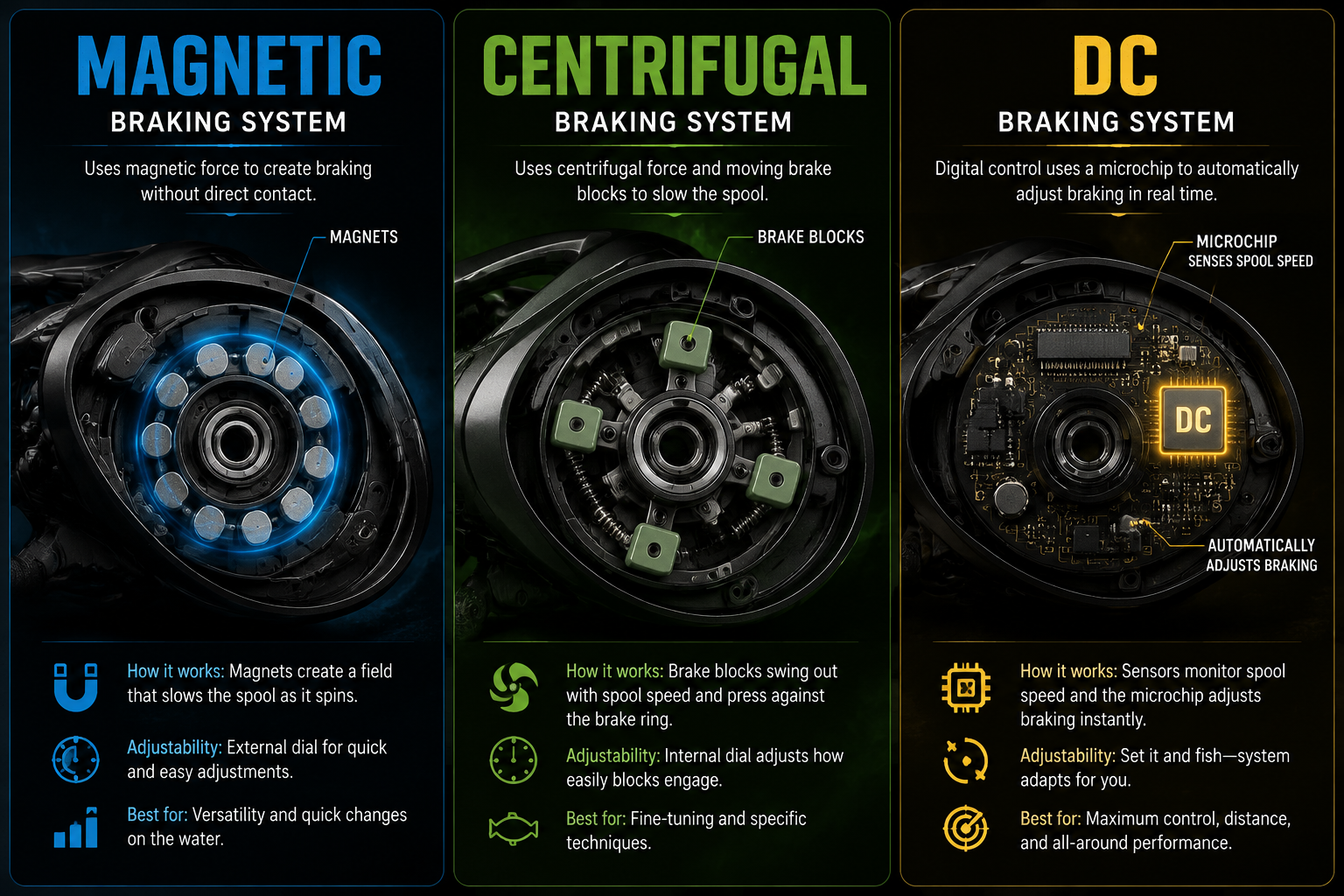 Baitcaster Braking Systems Explained: Magnetic, Centrifugal, and DC