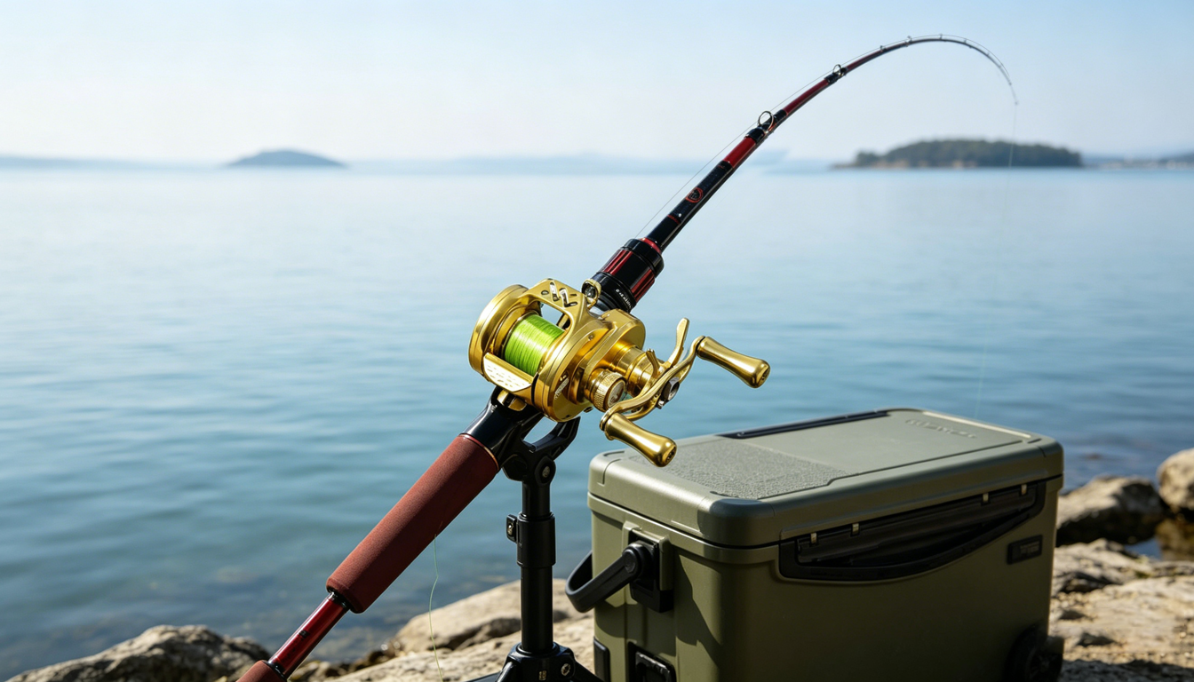 Round baitcasting reel used near open water