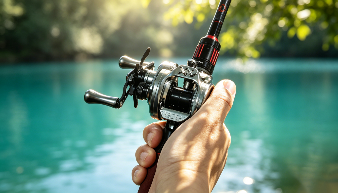 Round baitcasting reel used near open water